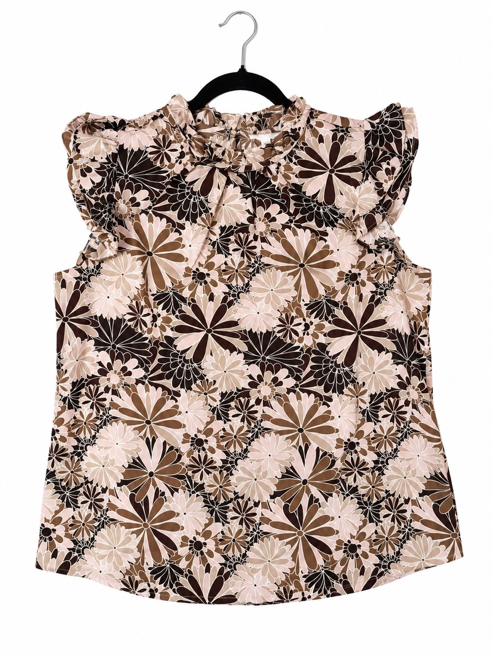 Girls' Floral Flutter Sleeve Blouse - Pink & Brown